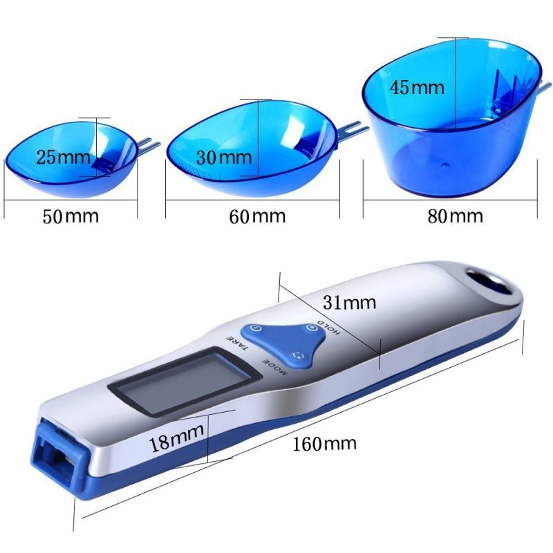Blue High Precision Digital Spoon Scale - Electronic Measuring Scoop with 3 Heads for Kitchen & Baking(300g) Tristar Online
