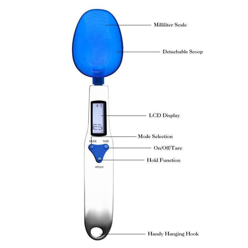 Blue High Precision Digital Spoon Scale - Electronic Measuring Scoop with 3 Heads for Kitchen & Baking(300g) Tristar Online