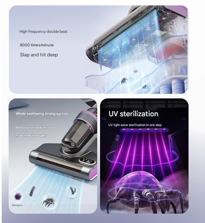 Purple Advanced Cordless UV-C Dust Mite Vacuum - Handheld Cleaner with Hot Air, Pulsating Pads & LED Display Tristar Online