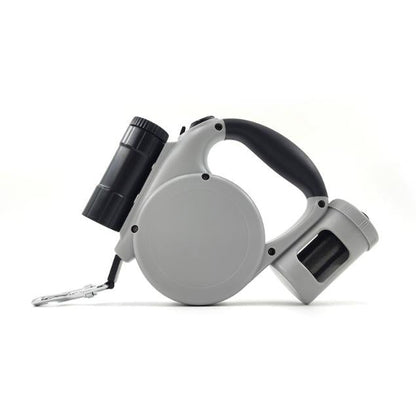 Grey 3-in-1 Retractable Dog Leash with LED Flashlight & Poop Bag Dispenser | Heavy Duty Tangle-Free Leash for Safe Night Walks Tristar Online