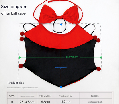 Orange Regal Vampire Pet Cape | Halloween & Christmas Costume Cloak with Bow & Pom-Poms for Dogs and Cats(Size M) Tristar Online