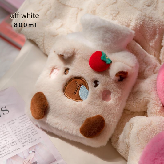 Off White Cozy Capybara Hot Water Bottle with Soft Plush Cover | Leak-Proof PVC Water Bag for Soothing Pain Relief & Winter Comfort Tristar Online