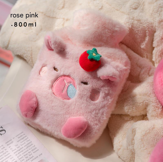 Rose Pink Cozy Capybara Hot Water Bottle with Soft Plush Cover | Leak-Proof PVC Water Bag for Soothing Pain Relief & Winter Comfort Tristar Online