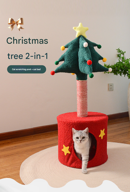 Festive Christmas Tree Cat Scratcher & Condo | 2-in-1 Sisal Post with Cozy Hideaway Bed Tristar Online