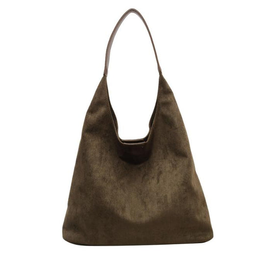 Greenish-brown Chic Faux Suede Tote Bag with Matching Pouch | Large Capacity Slouchy Shoulder Bag Tristar Online