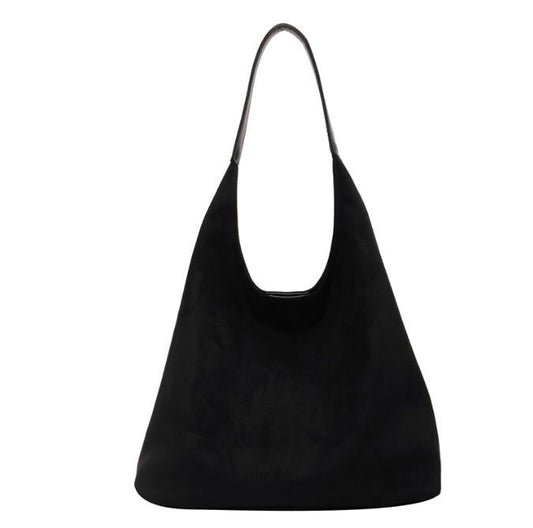 Black Chic Faux Suede Tote Bag with Matching Pouch | Large Capacity Slouchy Shoulder Bag Tristar Online
