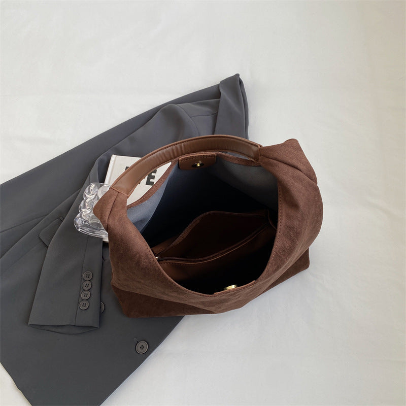Black Chic Faux Suede Tote Bag with Matching Pouch | Large Capacity Slouchy Shoulder Bag Tristar Online