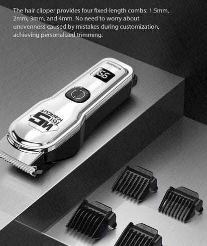 Silver Professional Cordless Hair Clippers - USB Rechargeable Trimmer with LED Display for Barbers & Home Grooming Tristar Online