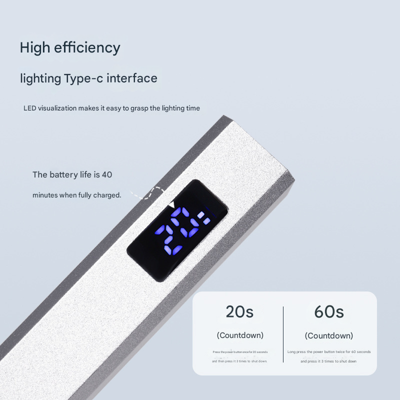 Silver Handheld UV LED Nail Curing Pen - Portable USB-C Rechargeable Light for Fast-Drying Gel Polish & Nail Art Tristar Online