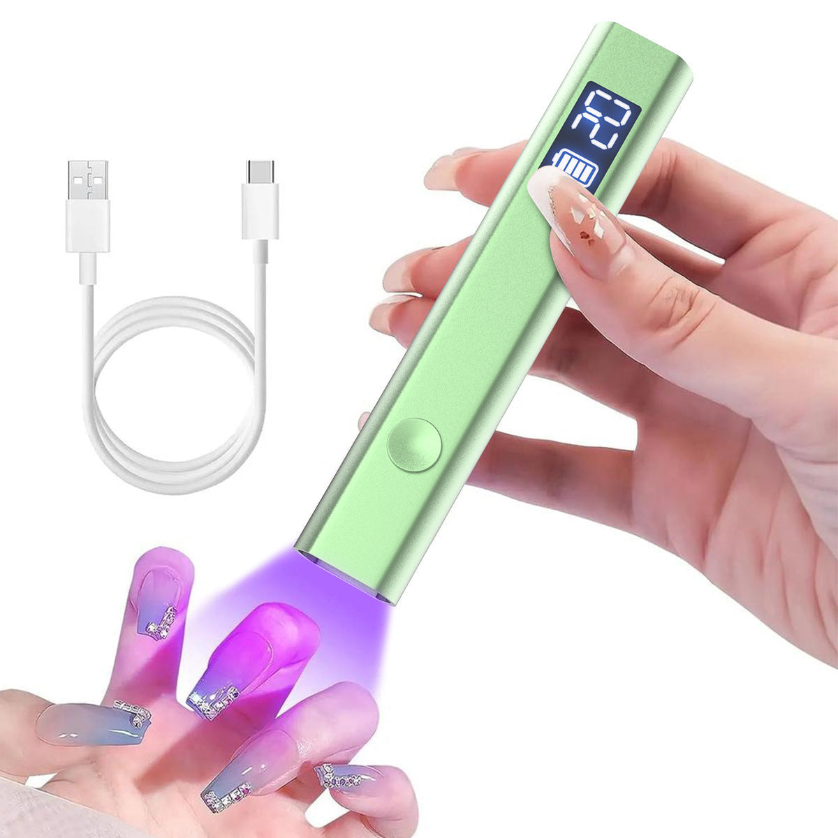 Green Handheld UV LED Nail Curing Pen - Portable USB-C Rechargeable Light for Fast-Drying Gel Polish & Nail Art Tristar Online