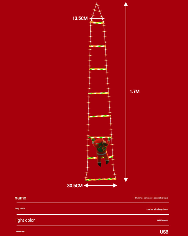 Festive Climbing Santa LED Ladder Light - USB Powered Outdoor Christmas Hanging Decoration with Remote(1.7m) Tristar Online
