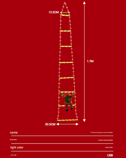 Festive Climbing Santa LED Ladder Light - USB Powered Outdoor Christmas Hanging Decoration with Remote(1.7m) Tristar Online
