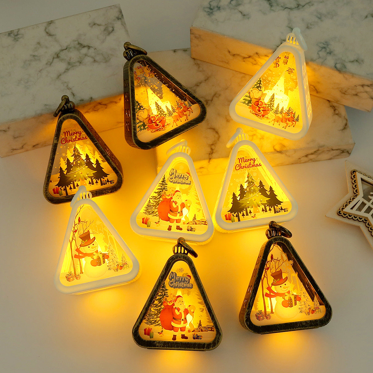 White Santa Claus Charming Christmas Scene Mini Lanterns (Set of 3) - Battery Operated LED Lights for a Cozy Holiday Glow Tristar Online