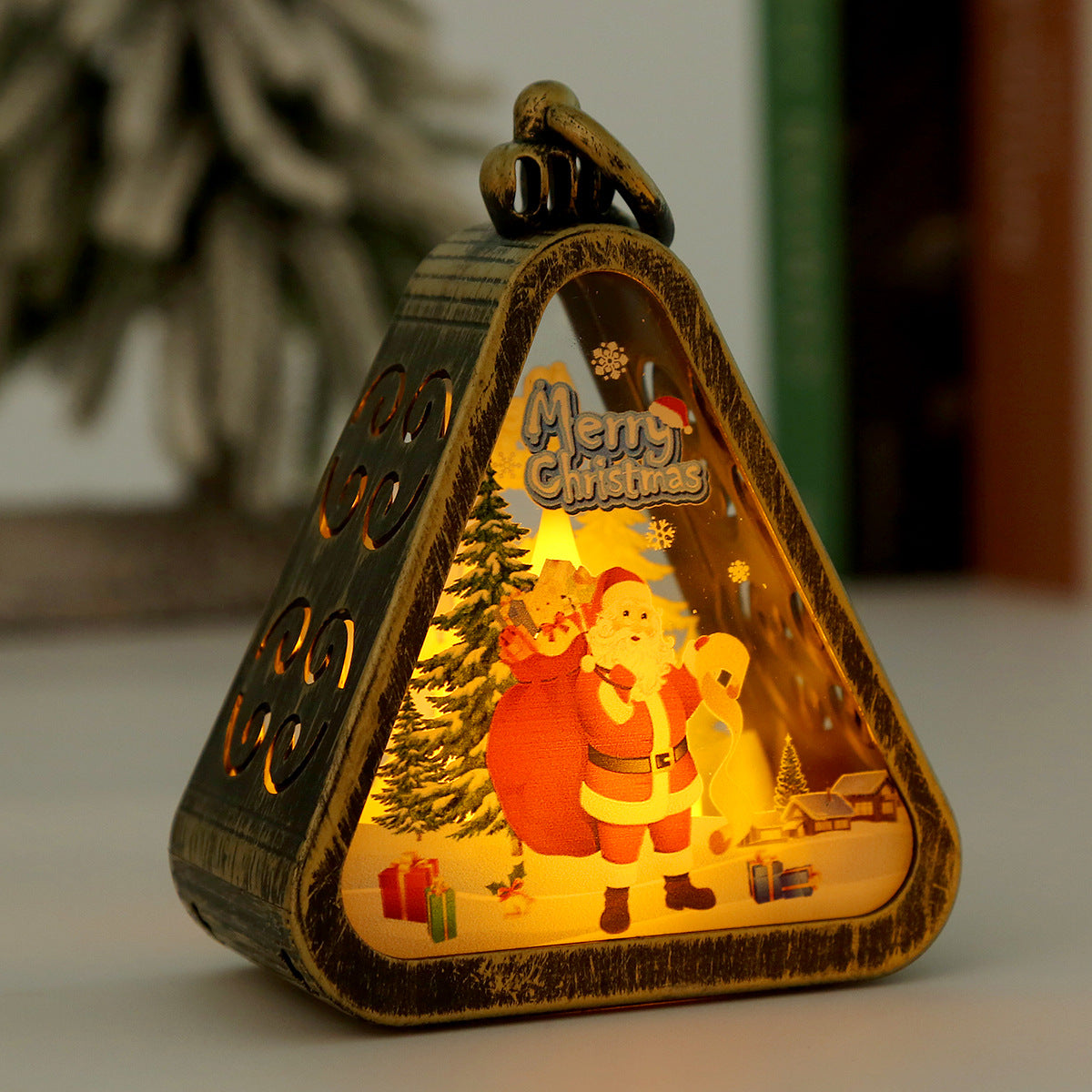 Bronze color Santa Claus Charming Christmas Scene Mini Lanterns (Set of 3) - Battery Operated LED Lights for a Cozy Holiday Glow Tristar Online