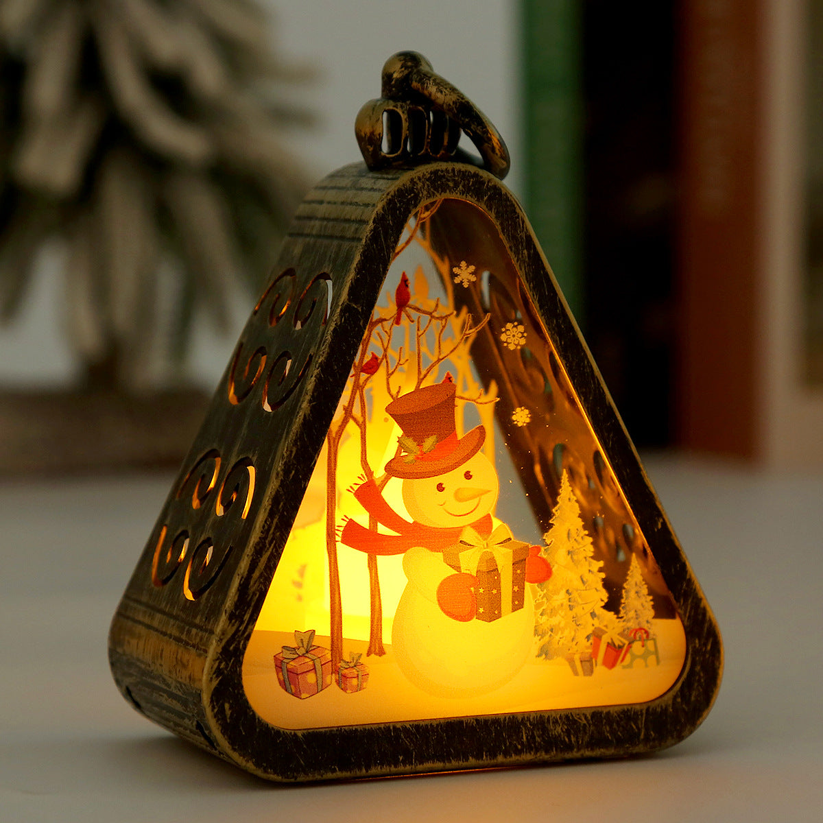 Bronze color Snowman Charming Christmas Scene Mini Lanterns (Set of 3) - Battery Operated LED Lights for a Cozy Holiday Glow Tristar Online