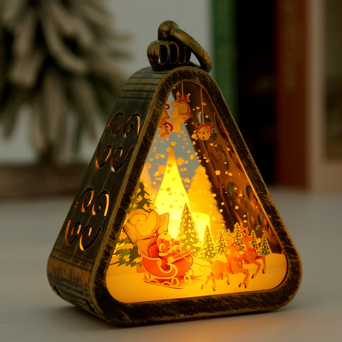 Bronze color Elk Charming Christmas Scene Mini Lanterns (Set of 3) - Battery Operated LED Lights for a Cozy Holiday Glow Tristar Online
