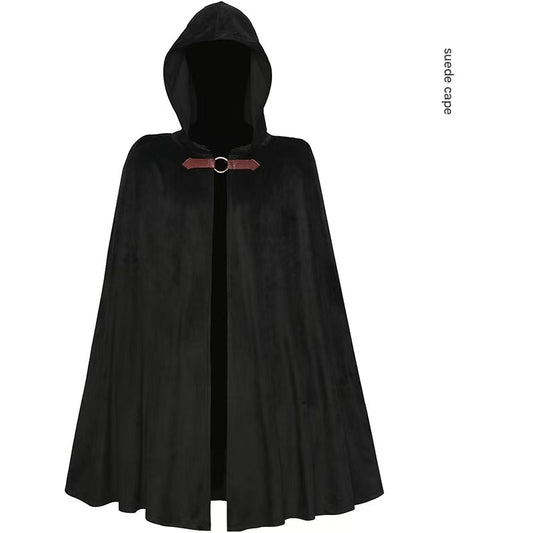 Black Shadow Wanderer Hooded Cape - Premium Velvet Robe for Jedi, Wizard & Medieval Cosplay Tristar Online
