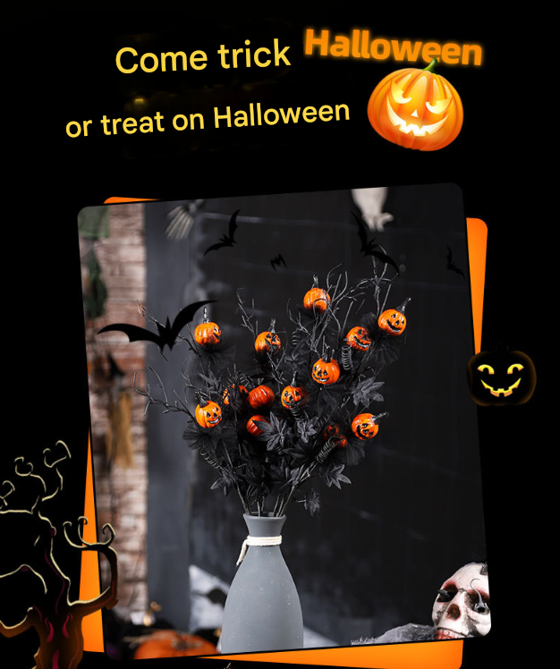 Halloween Black Twig & Pumpkin Stems (2-Pack) - Artificial Floral Picks for Spooky Arrangements Tristar Online