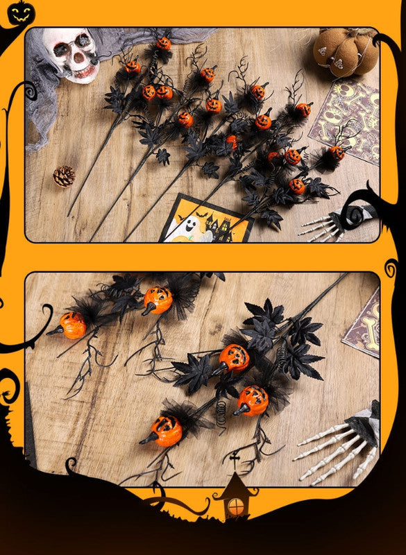 Halloween Black Twig & Pumpkin Stems (2-Pack) - Artificial Floral Picks for Spooky Arrangements Tristar Online