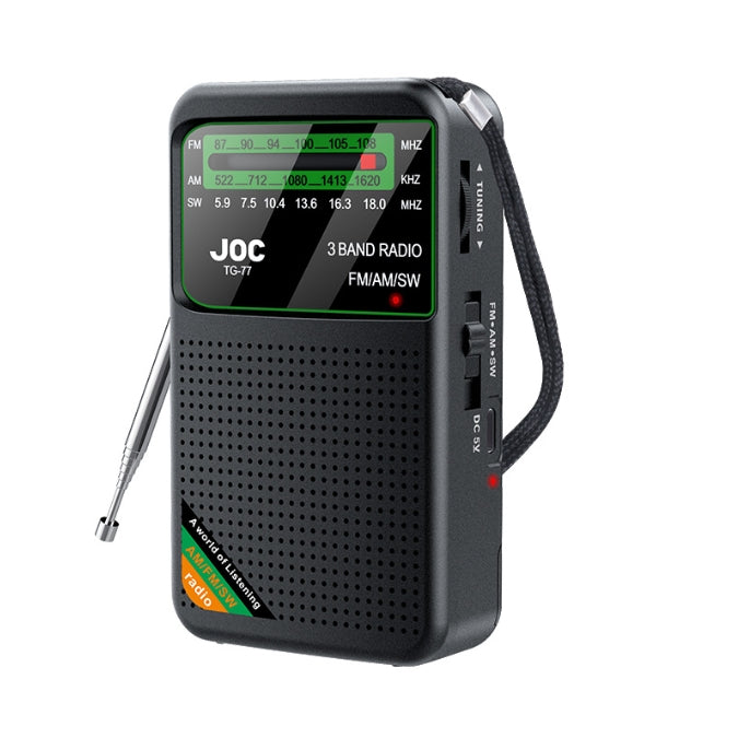 Black JOC TG-77 Multi-Band Rechargeable Radio for Seniors - Automatic Channel Search, FM/AM/SW Bands Tristar Online