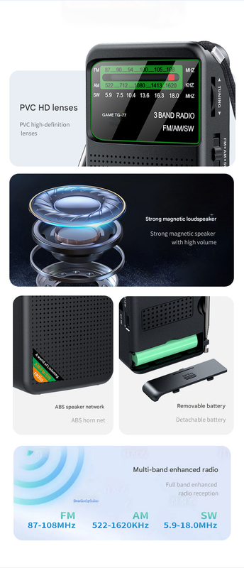 Black JOC TG-77 Multi-Band Rechargeable Radio for Seniors - Automatic Channel Search, FM/AM/SW Bands Tristar Online