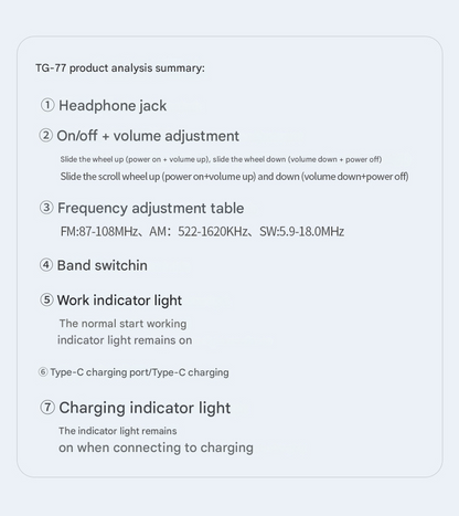 Black JOC TG-77 Multi-Band Rechargeable Radio for Seniors - Automatic Channel Search, FM/AM/SW Bands Tristar Online