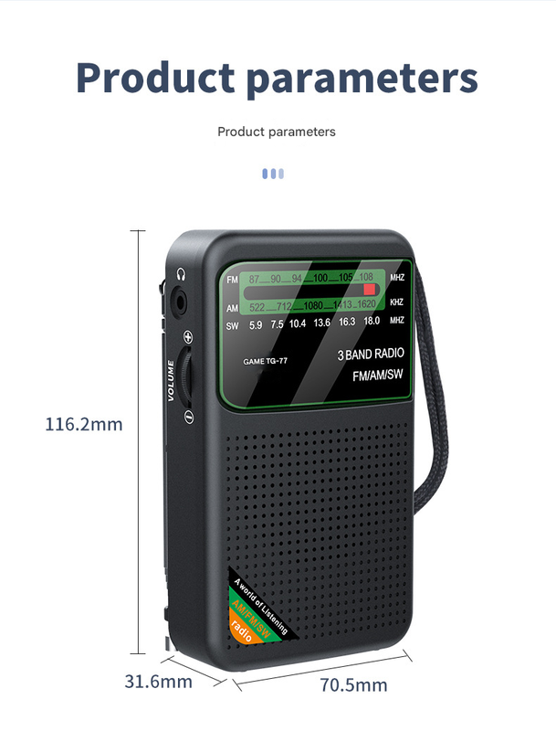 Black JOC TG-77 Multi-Band Rechargeable Radio for Seniors - Automatic Channel Search, FM/AM/SW Bands Tristar Online