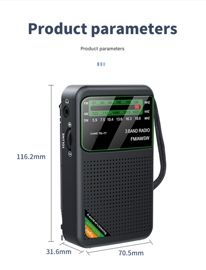 Black JOC TG-77 Multi-Band Rechargeable Radio for Seniors - Automatic Channel Search, FM/AM/SW Bands Tristar Online