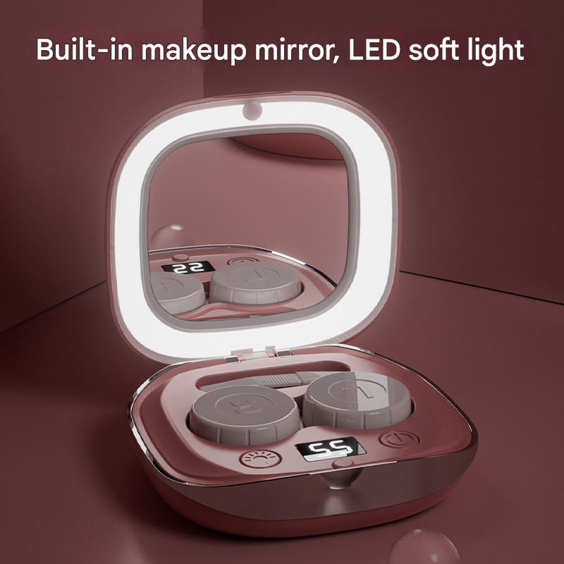 Pink Portable Ultrasonic Contact Lens Cleaner - Automatic Electric Cleaning Case with LED Makeup Mirror, USB Rechargeable for Travel & Home Tristar Online