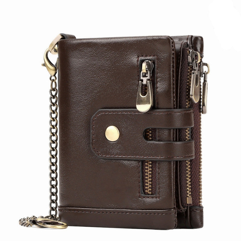 Coffee Genuine Leather Men's RFID Blocking Wallet - High Capacity Trifold with Zipper Coin Pocket Tristar Online