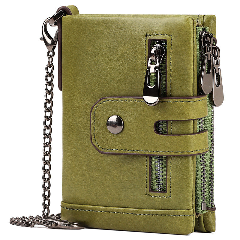 Green Genuine Leather Men's RFID Blocking Wallet - High Capacity Trifold with Zipper Coin Pocket Tristar Online