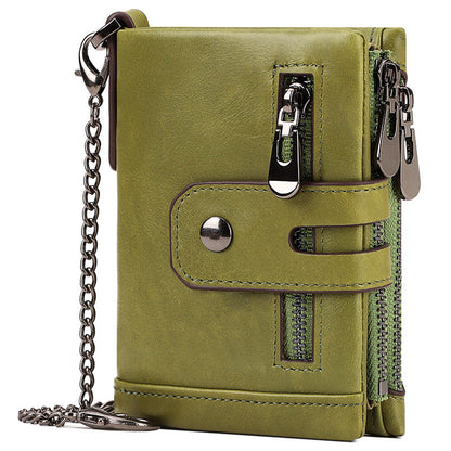 Green Genuine Leather Men's RFID Blocking Wallet - High Capacity Trifold with Zipper Coin Pocket Tristar Online