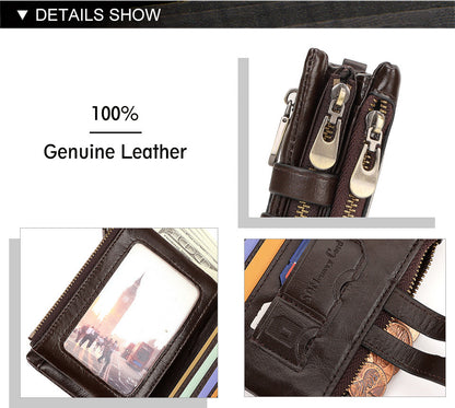 Green Genuine Leather Men's RFID Blocking Wallet - High Capacity Trifold with Zipper Coin Pocket Tristar Online