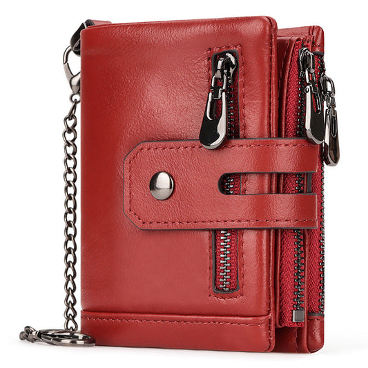 Red Genuine Leather Men's RFID Blocking Wallet - High Capacity Trifold with Zipper Coin Pocket Tristar Online