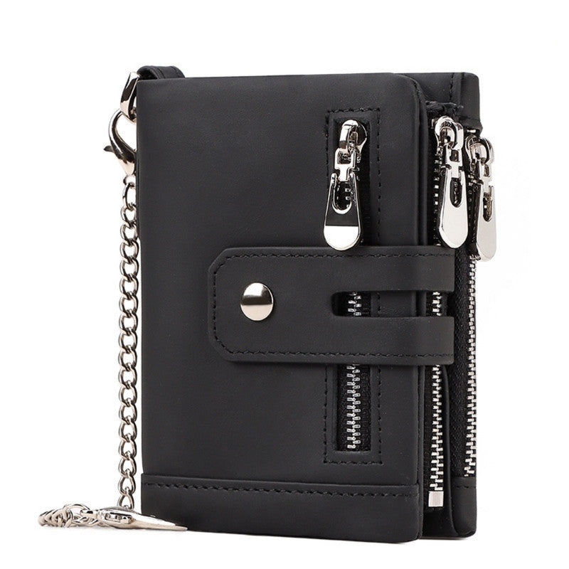 Black Genuine Leather Men's RFID Blocking Wallet - High Capacity Trifold with Zipper Coin Pocket Tristar Online