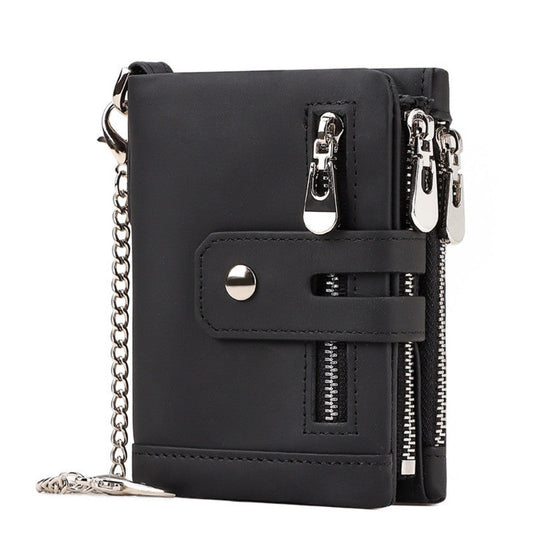 Black Genuine Leather Men's RFID Blocking Wallet - High Capacity Trifold with Zipper Coin Pocket Tristar Online