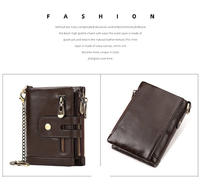 Black Genuine Leather Men's RFID Blocking Wallet - High Capacity Trifold with Zipper Coin Pocket Tristar Online