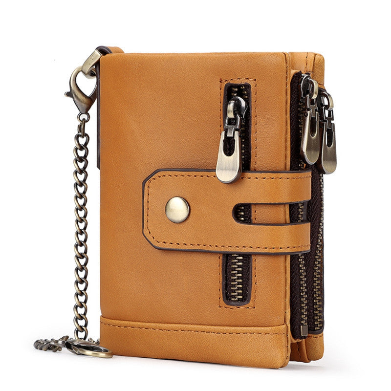 Brown Genuine Leather Men's RFID Blocking Wallet - High Capacity Trifold with Zipper Coin Pocket Tristar Online