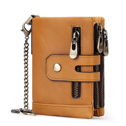 Brown Genuine Leather Men's RFID Blocking Wallet - High Capacity Trifold with Zipper Coin Pocket Tristar Online