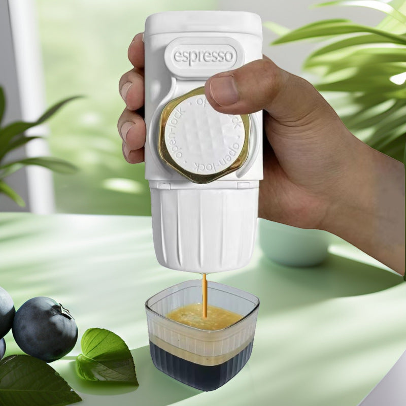 White Portable Hand Press Espresso Machine - Compatible with Espresso Capsules and Ground Coffee for Home, Travel, and Outdoor Use Tristar Online