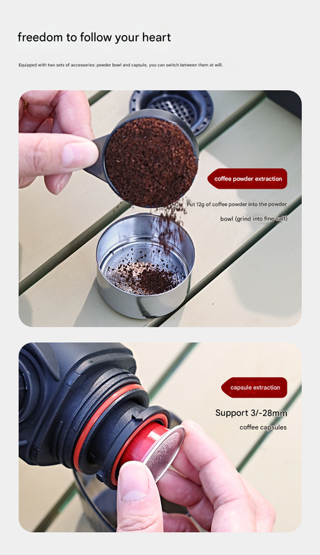 Black Portable Hand Press Espresso Machine - Compatible with Espresso Capsules and Ground Coffee for Home, Travel, and Outdoor Use Tristar Online