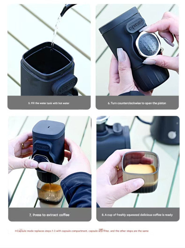 Black Portable Hand Press Espresso Machine - Compatible with Espresso Capsules and Ground Coffee for Home, Travel, and Outdoor Use Tristar Online