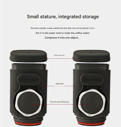 Black Portable Hand Press Espresso Machine - Compatible with Espresso Capsules and Ground Coffee for Home, Travel, and Outdoor Use Tristar Online