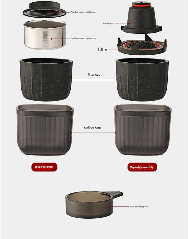 Black Portable Hand Press Espresso Machine - Compatible with Espresso Capsules and Ground Coffee for Home, Travel, and Outdoor Use Tristar Online