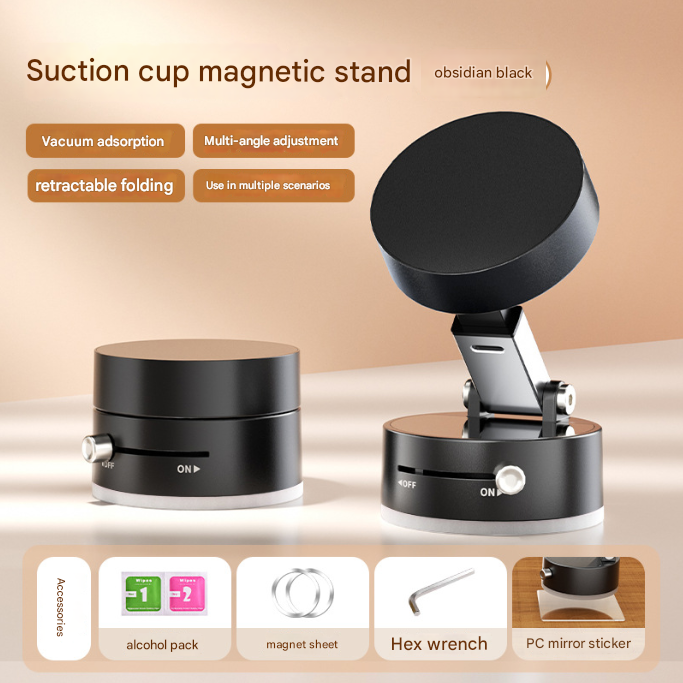 Black Multi-Functional Vacuum Suction Cup Stand - Foldable, Extendable Kitchen Lazy Person's Dual-Sided Magnetic Phone Holder Tristar Online