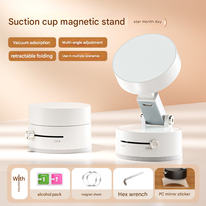 White Multi-Functional Vacuum Suction Cup Stand - Foldable, Extendable Kitchen Lazy Person's Dual-Sided Magnetic Phone Holder Tristar Online
