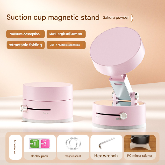 Pink Multi-Functional Vacuum Suction Cup Stand - Foldable, Extendable Kitchen Lazy Person's Dual-Sided Magnetic Phone Holder Tristar Online