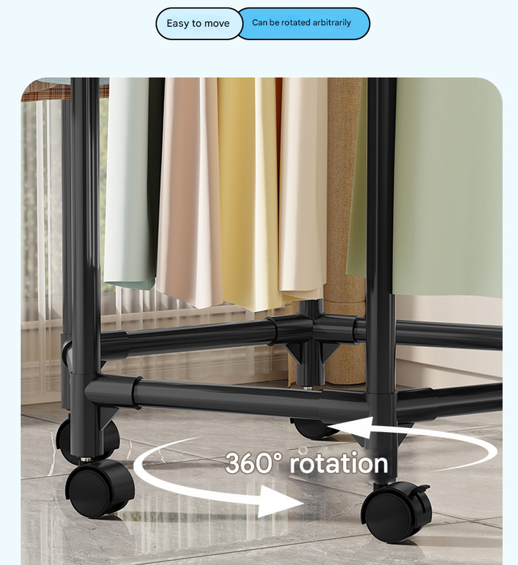 White double layer 360° Rotating Portable Garment Rack - Heavy Duty Rolling Clothes Stand with Wheels for Bedroom & Laundry Tristar Online