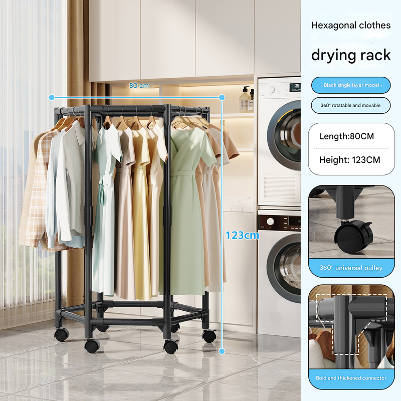 Black single layer  360°Rotating Portable Garment Rack - Heavy Duty Rolling Clothes Stand with Wheels for Bedroom & Laundry Tristar Online