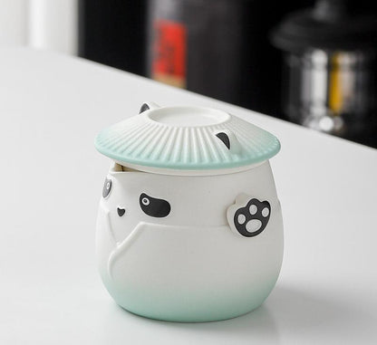 Adorable Panda Design Ceramic Tea Infuser Mug Set - 310ml Travel Crackle Glaze Cup with Lid & Strainer(green) Tristar Online